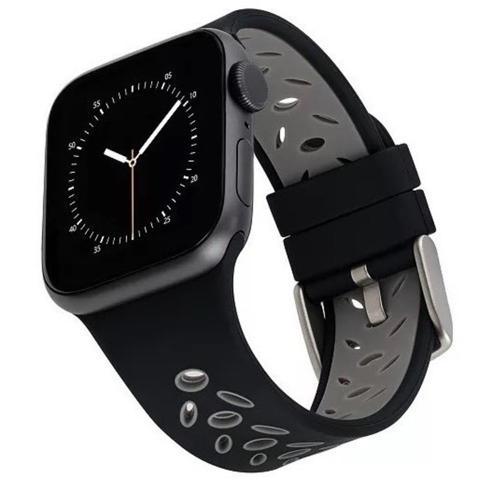 With It Sport Silicone Band Unisex 42/44/45/49mm Blk/Grey Apple Watch Strap NEW